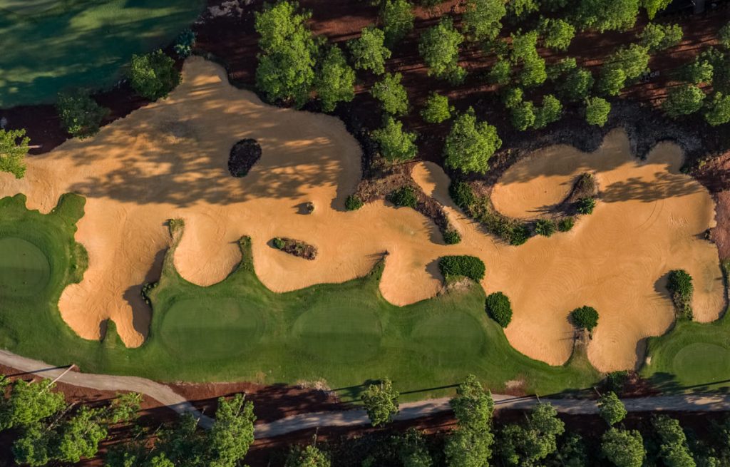 Aerial of Forest Creek North Course bunkers hole 13